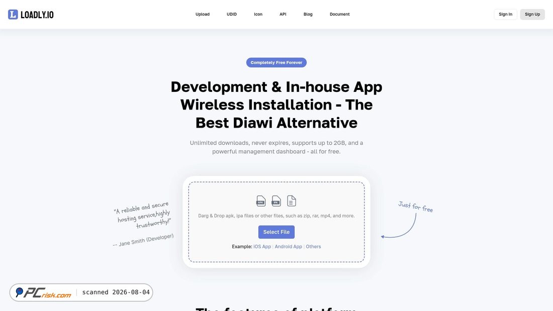 Captura de ecrã de loadly.io