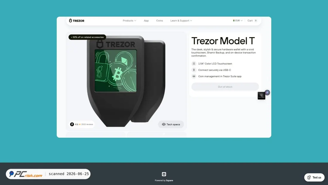Screenshot of login-trezorr-hub.square.site
