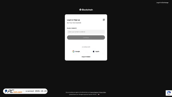 Captura de ecrã de login.blockchain.com