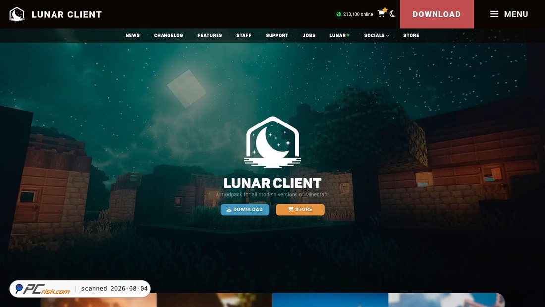 Screenshot of lunarclient.com