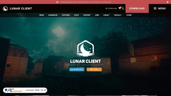 Capture d’écran de lunarclient.com