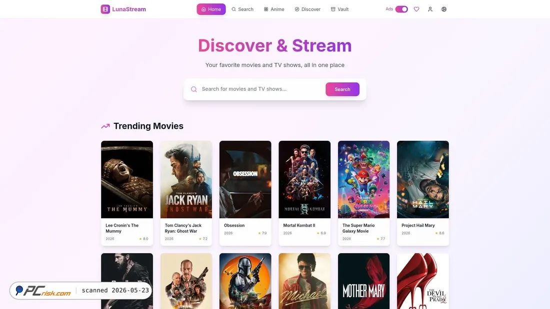 Screenshot of lunastream.watch