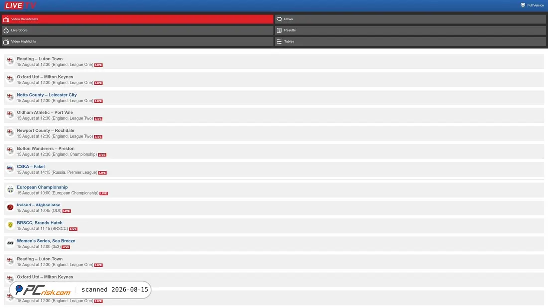 Screenshot of m.livetv.sx