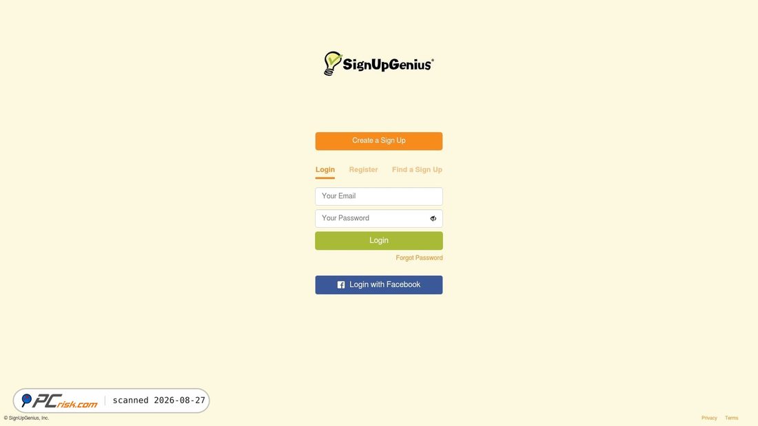 Screenshot von m.signupgenius.com