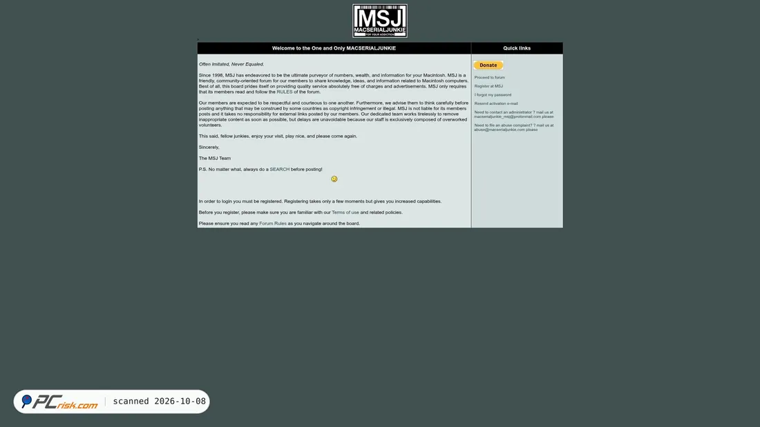 Captura de ecrã de macserialjunkie.com