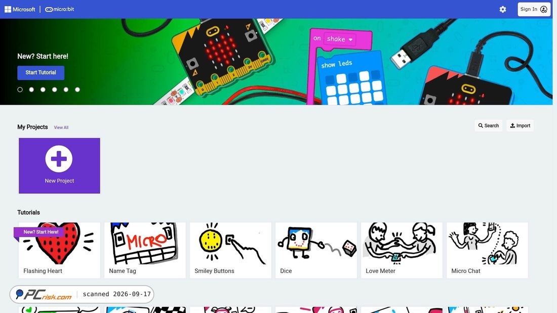 Captura de ecrã de makecode.microbit.org