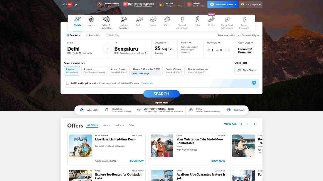 Screenshot di makemytrip.com