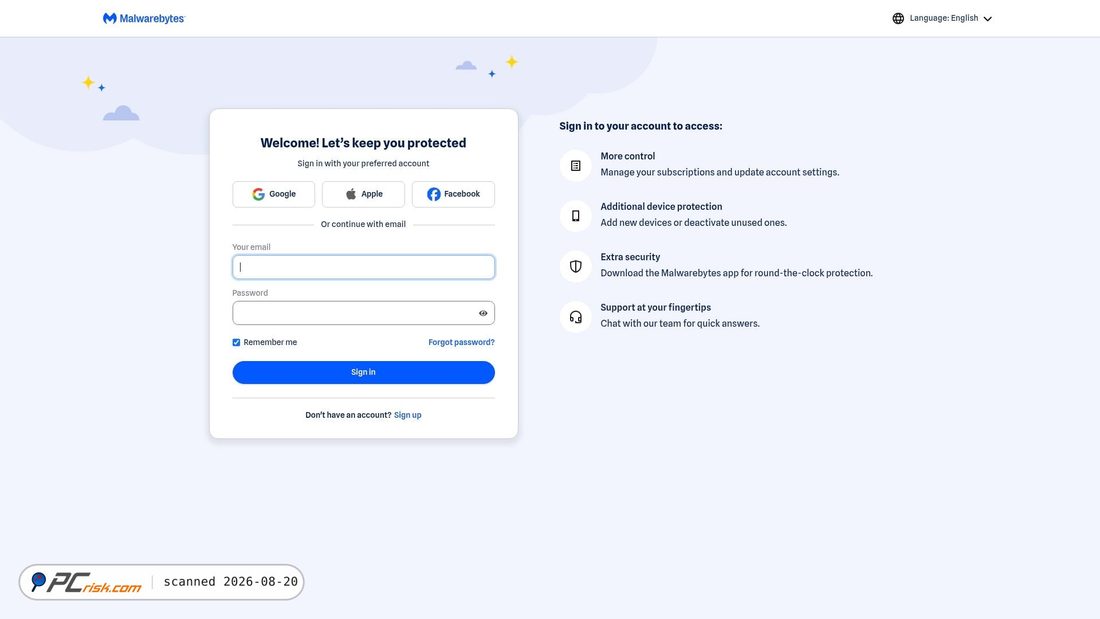 Screenshot von malwarebytes.valueyouridentity.com