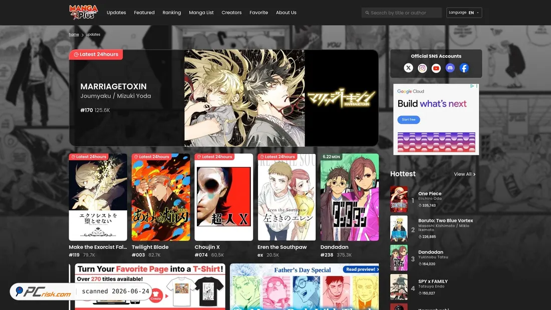 Screenshot of mangaplus.shueisha.co.jp