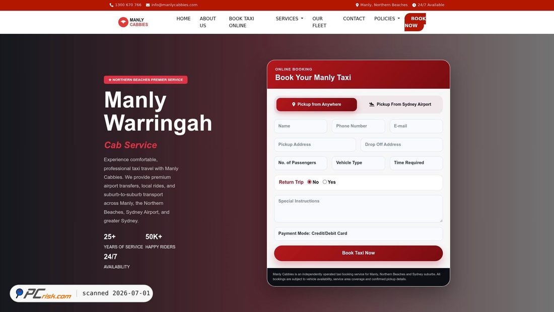 Screenshot of manlycabbies.com.au