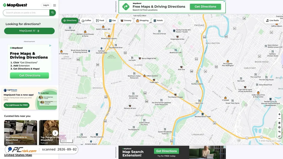 Captura de ecrã de mapquest.com