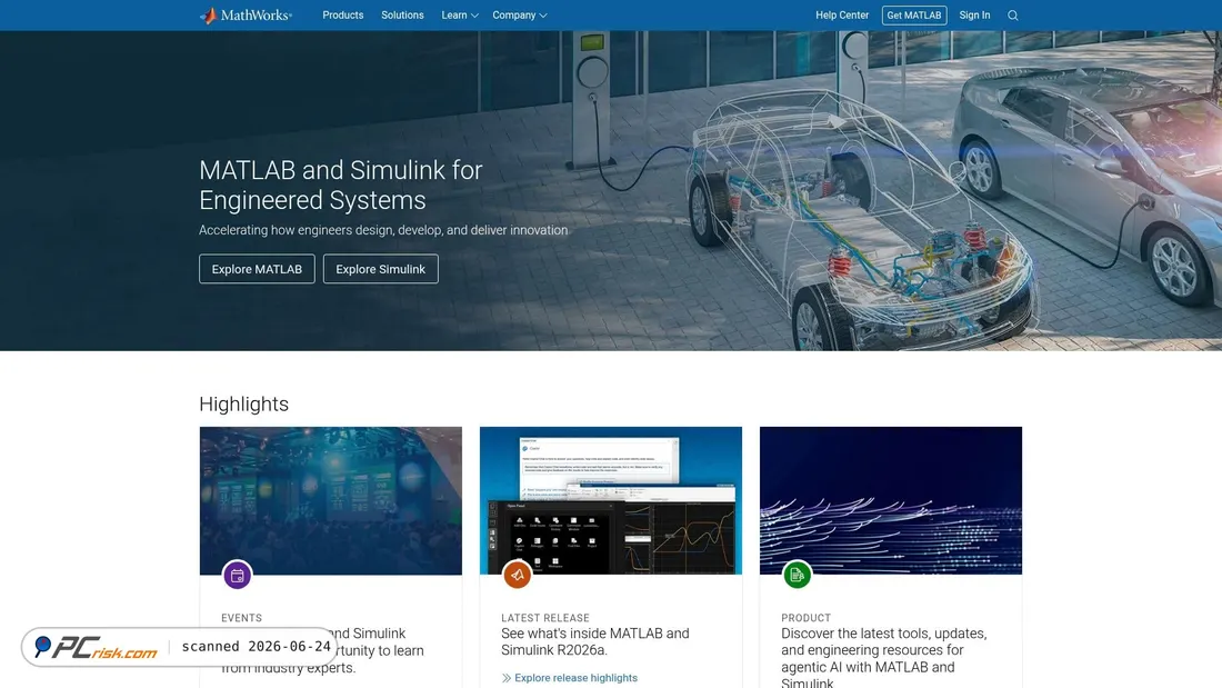 Captura de pantalla de mathworks.com