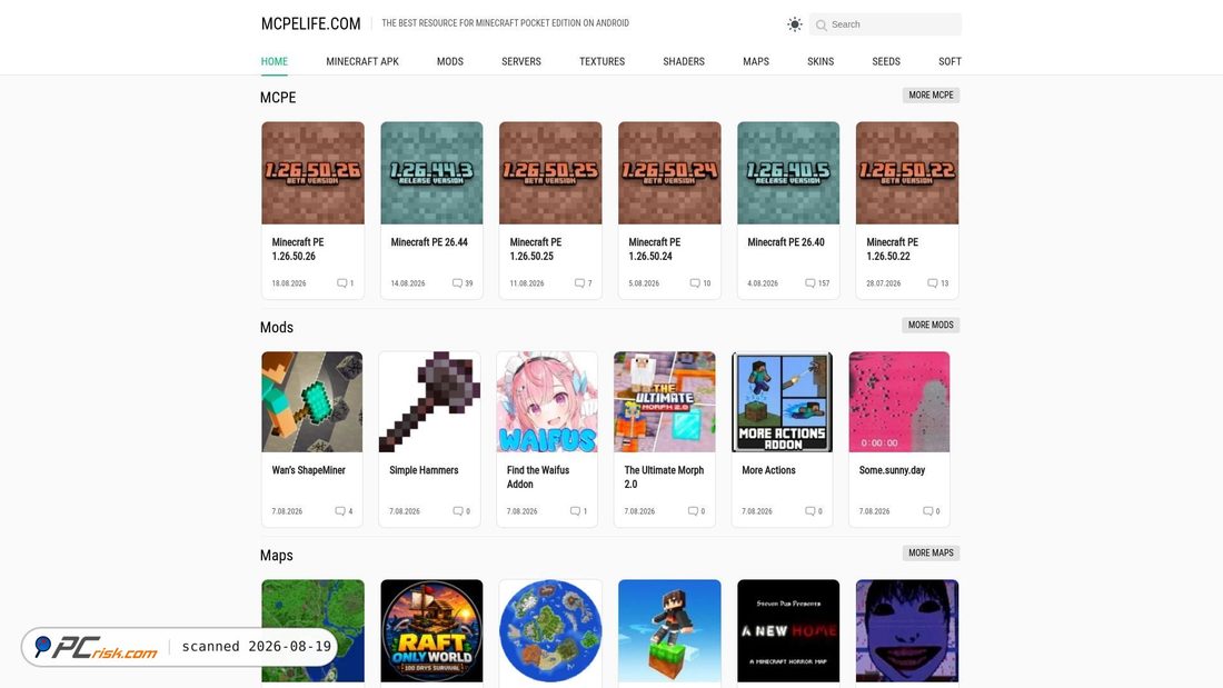 Screenshot van mcpelife.com