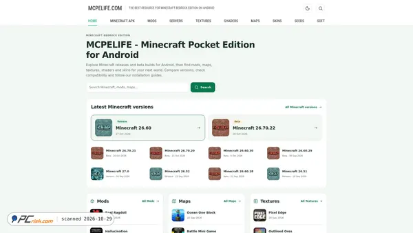 mcpelife.com Screenshot