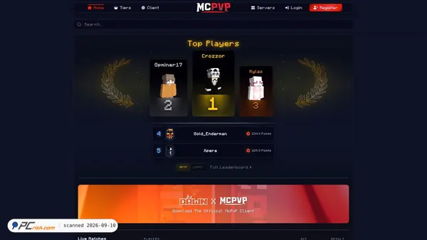 mcpvp.com Screenshot