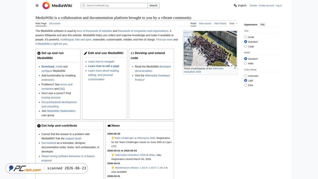 Screenshot of mediawiki.org