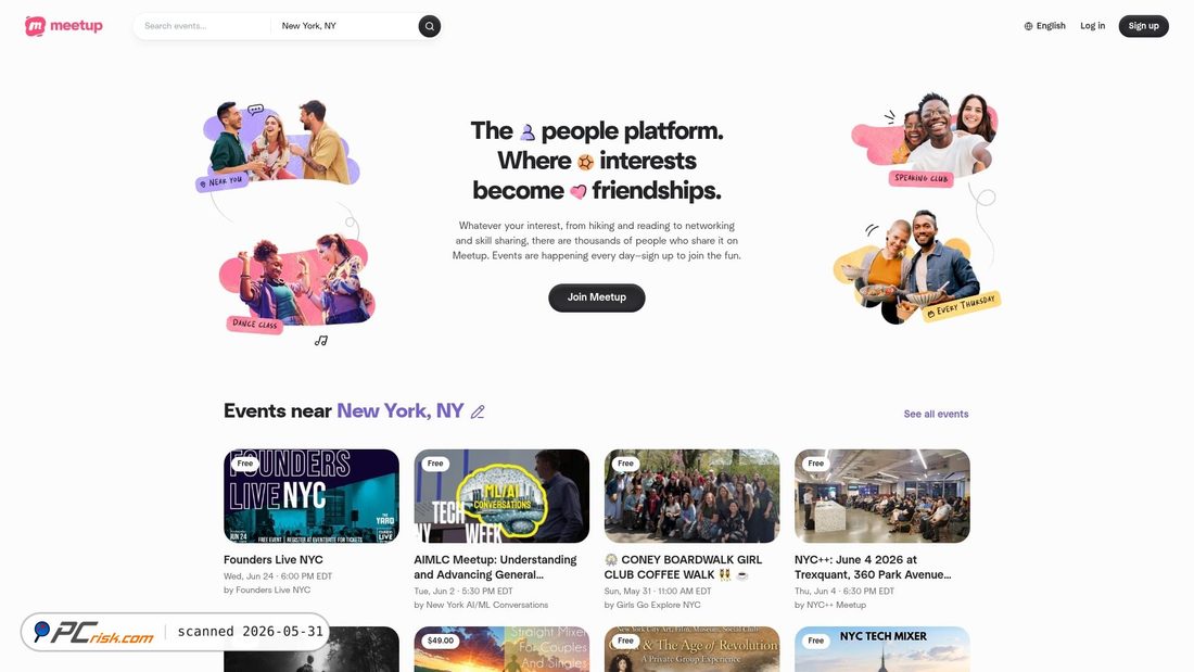 Screenshot von meetup.com