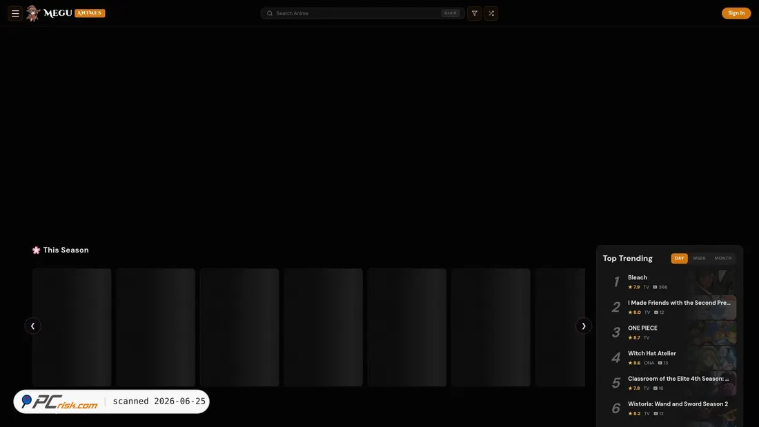 Screenshot of meguanime.com