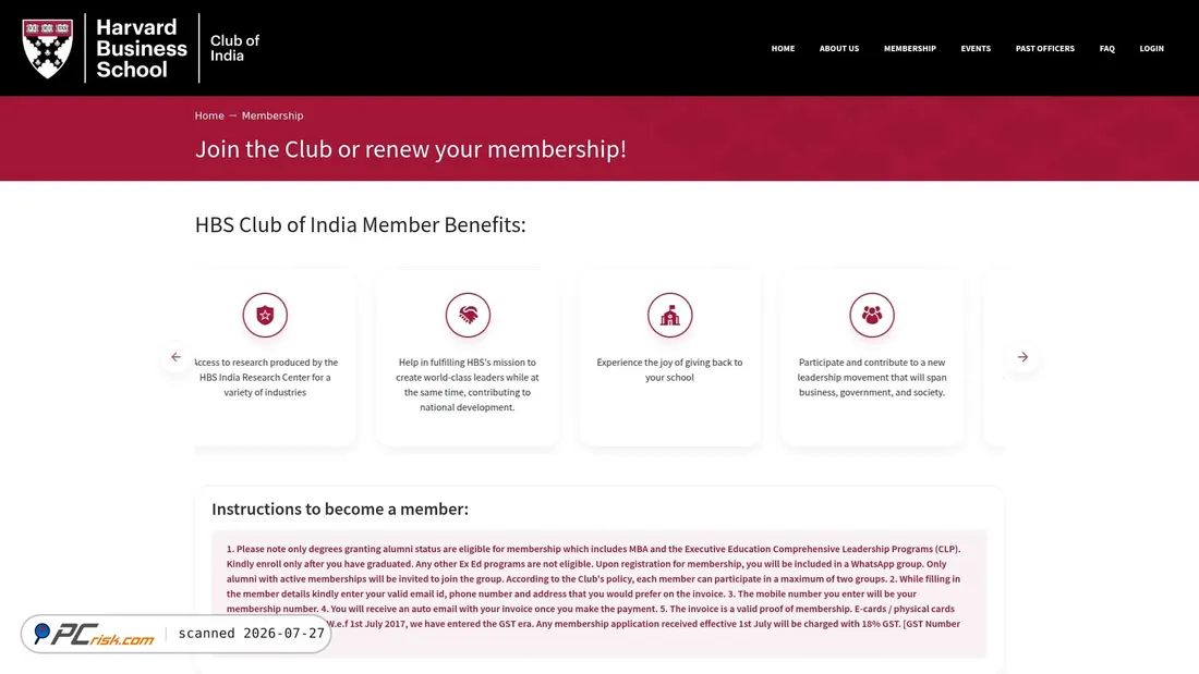 Screenshot of membership.hbsclubindia.com