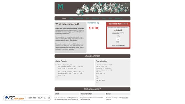 memcached.org screenshot