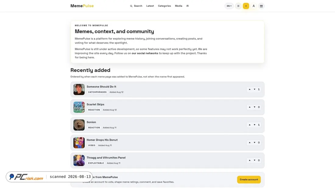Screenshot of memepulse.net