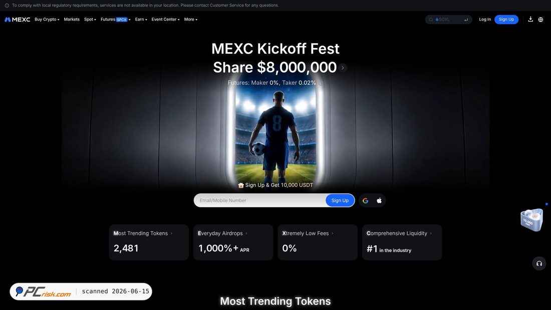 Screenshot van mexc.com