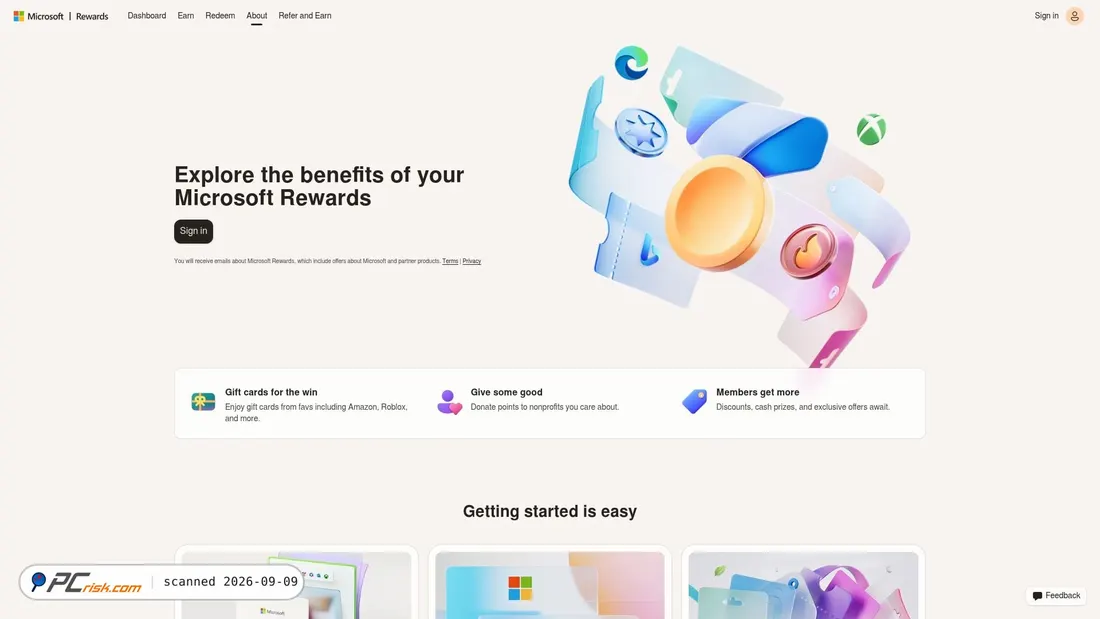 Screenshot von microsoftrewards.com