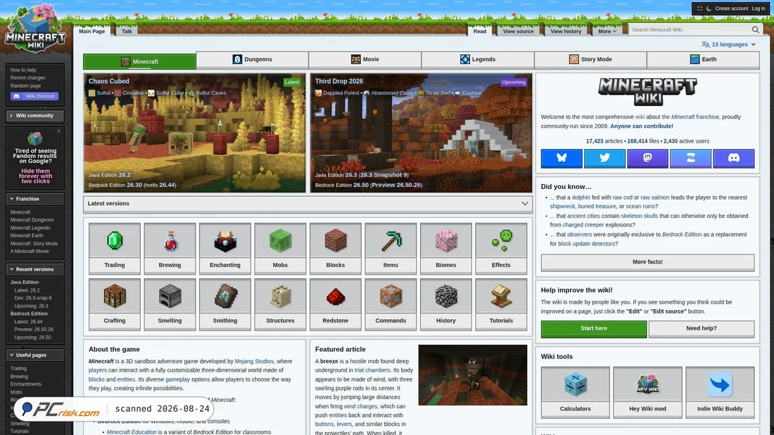 Screenshot of minecraft.wiki