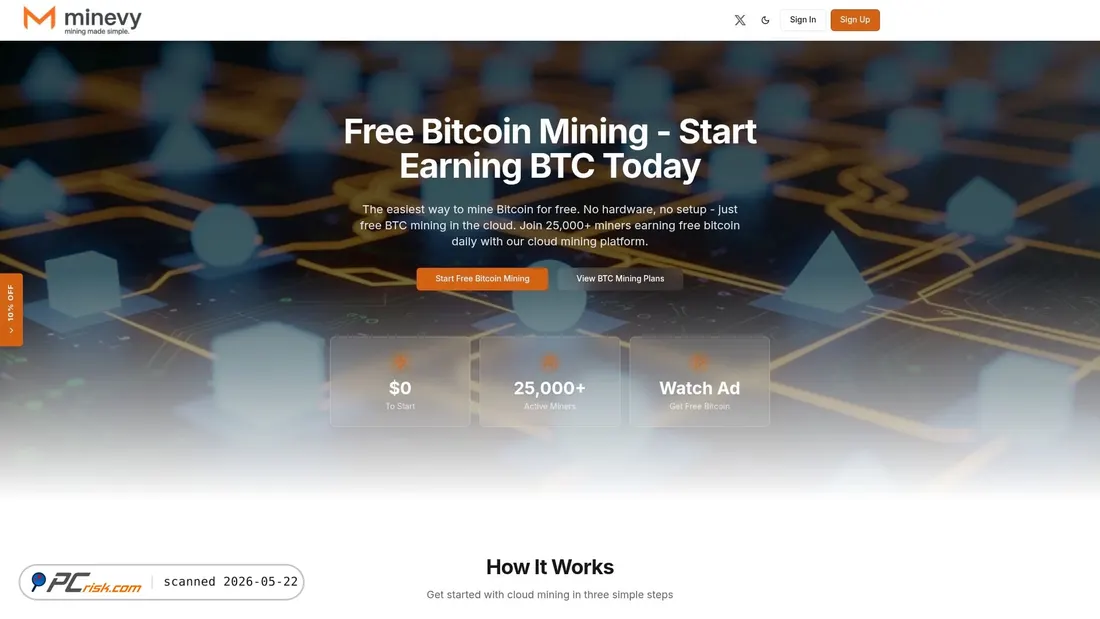 Screenshot of minevy.app