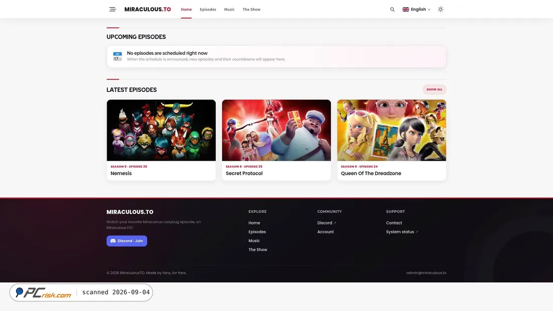 Zrzut ekranu miraculous.to