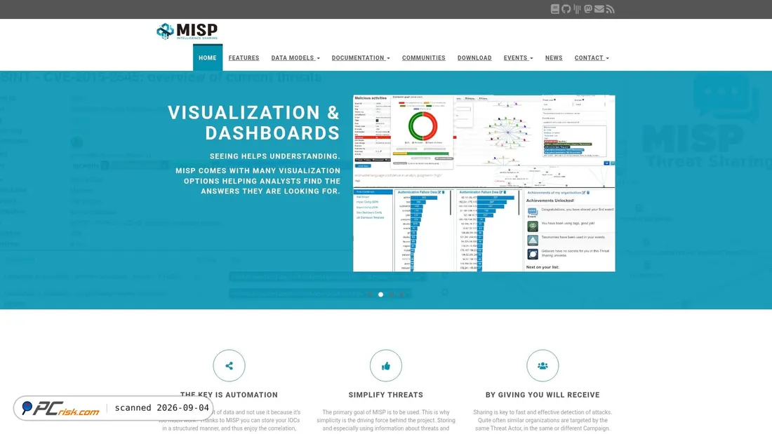 Captura de pantalla de misp-project.org