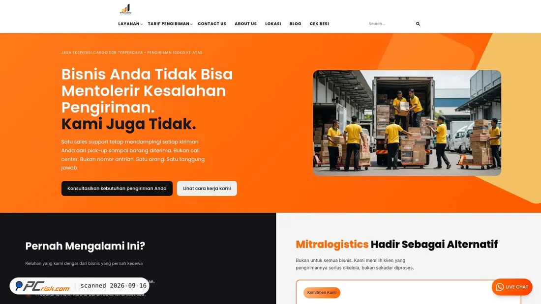 Screenshot of mitralogistics.co.id