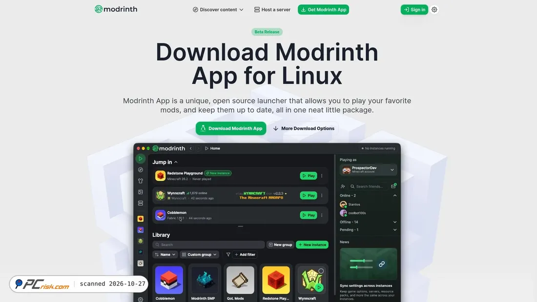 Screenshot of modrinth.app