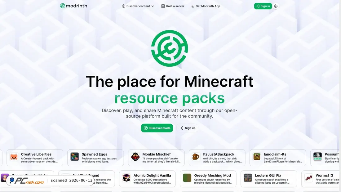 Screenshot of modrinth.com