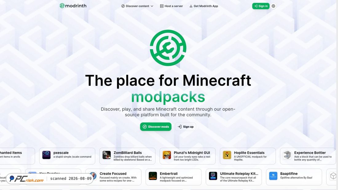 Screenshot von modrinth.com