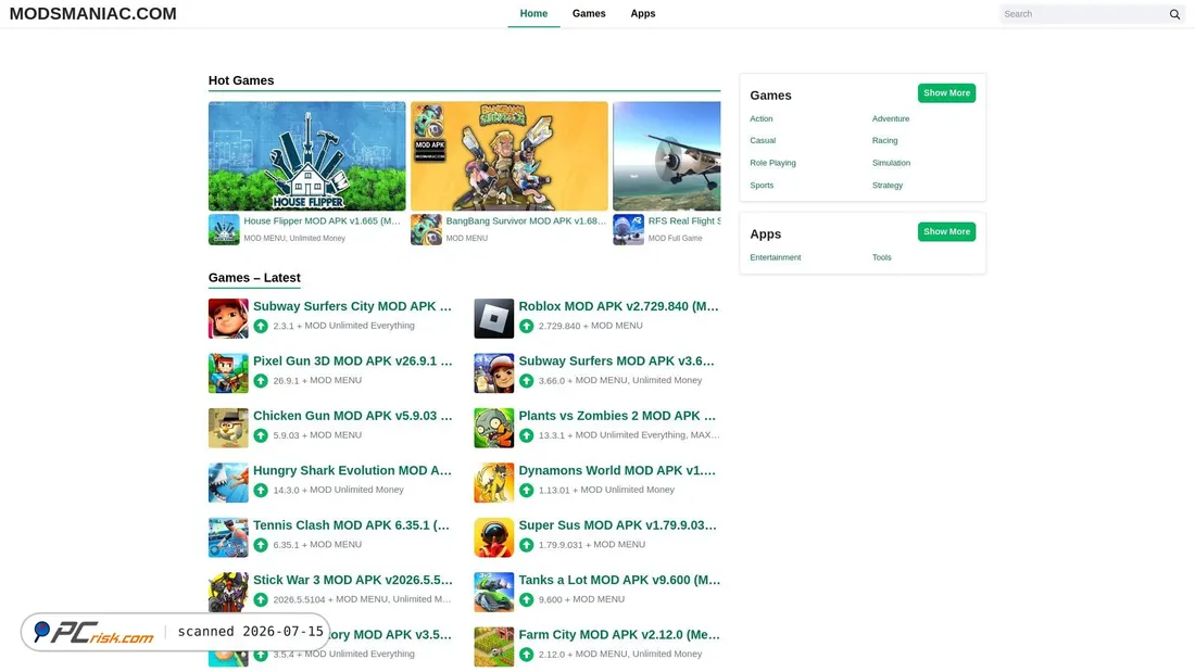 Screenshot of modsmaniac.com