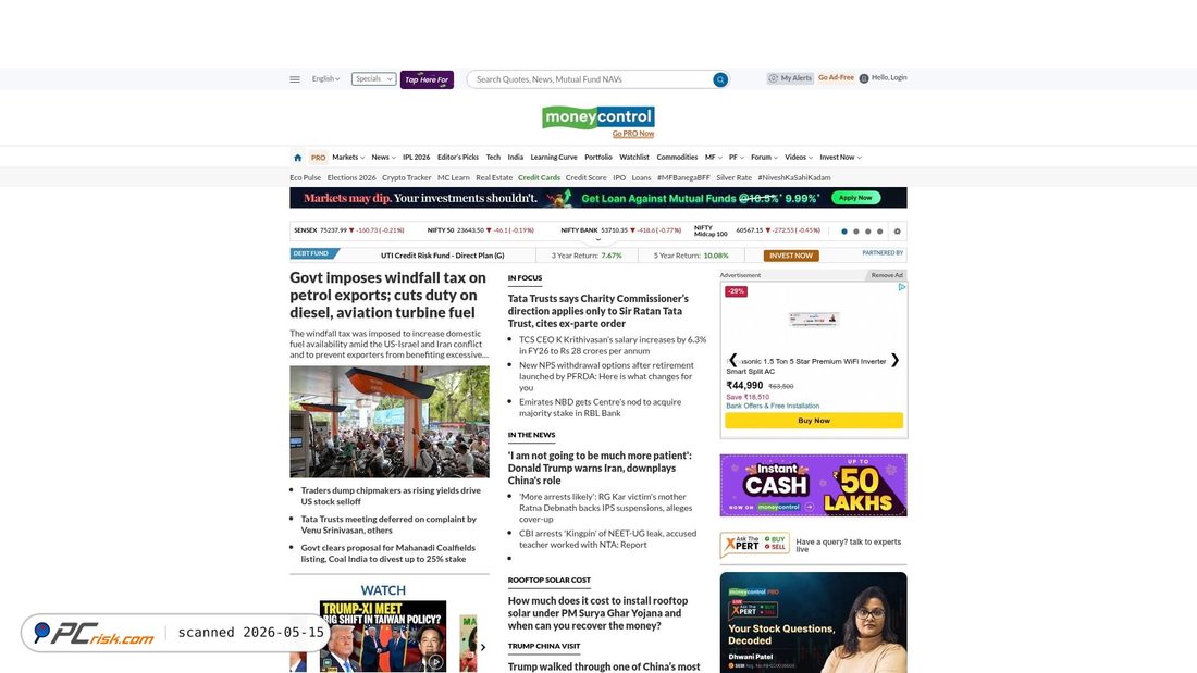 Screenshot von moneycontrol.com