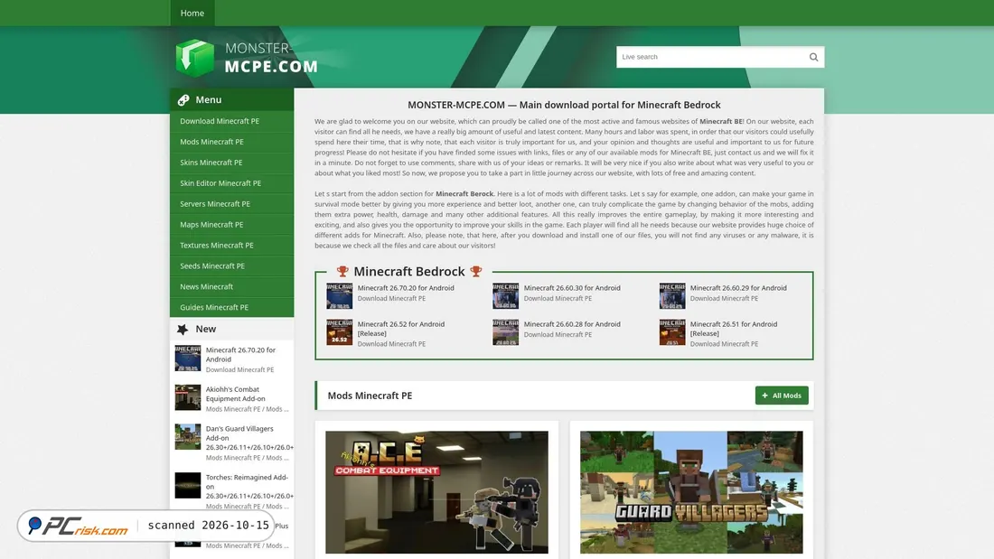 Captura de ecrã de monster-mcpe.com