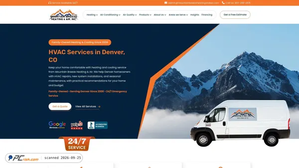 mountainbreezeheatingandair.com screenshot