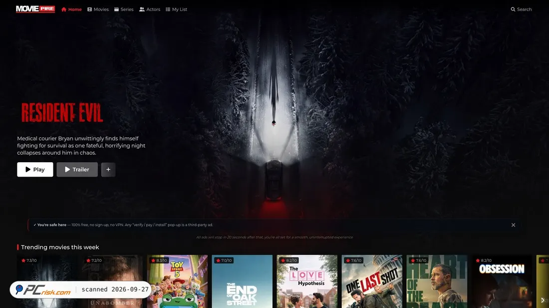 Captura de pantalla de moviepire.sc