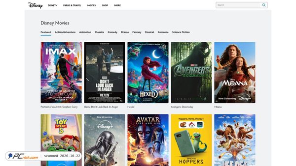 Capture d’écran de movies.disney.com