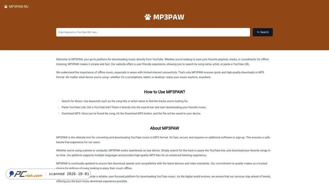 Captura de ecrã de mp3paw.nu
