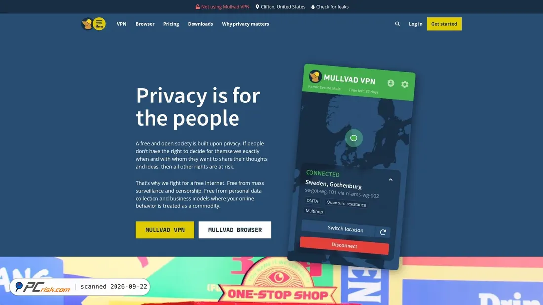 Screenshot of mullvad.net