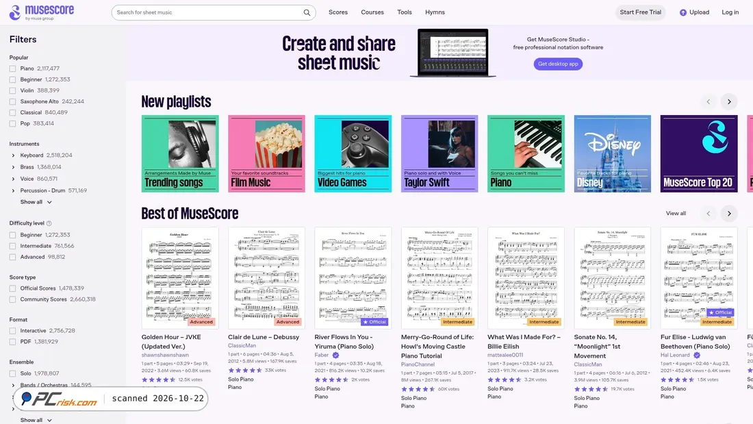Captura de pantalla de musescore.com