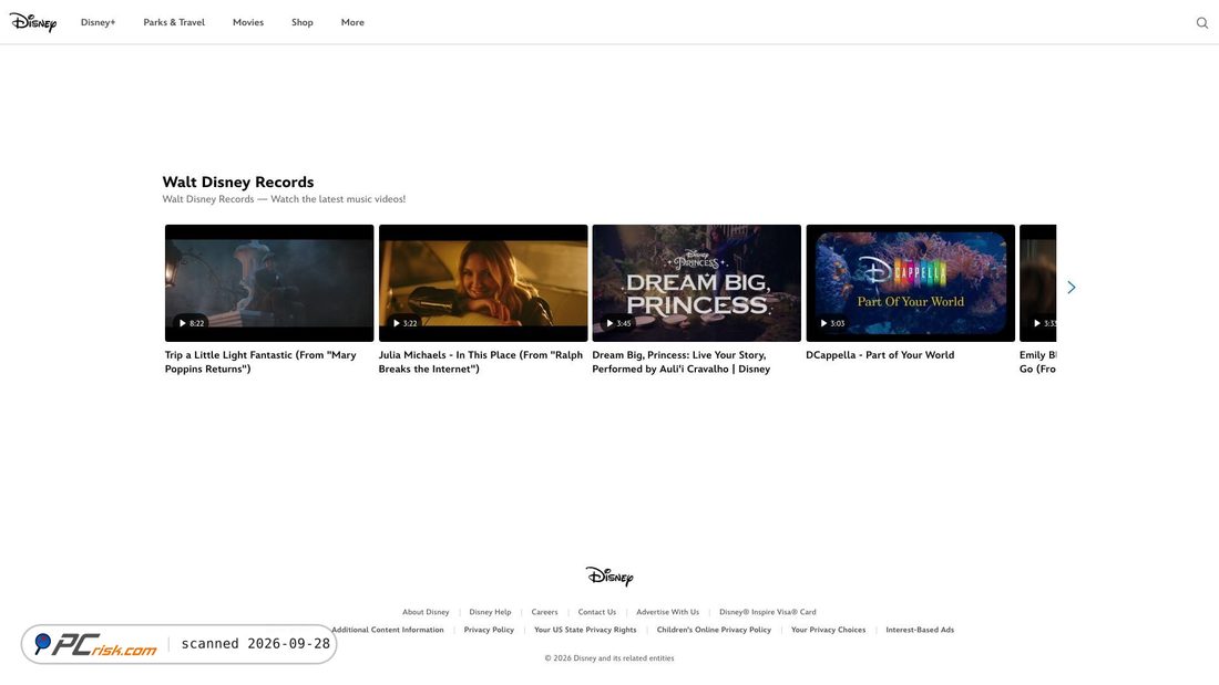 Screenshot of music.disney.com