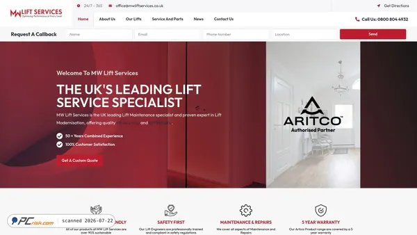 mwliftservices.co.uk screenshot