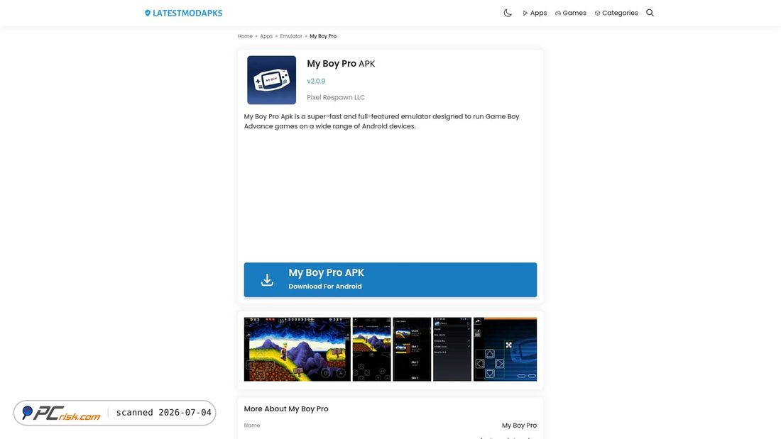Screenshot von my-boy-pro.latestmodapks.com