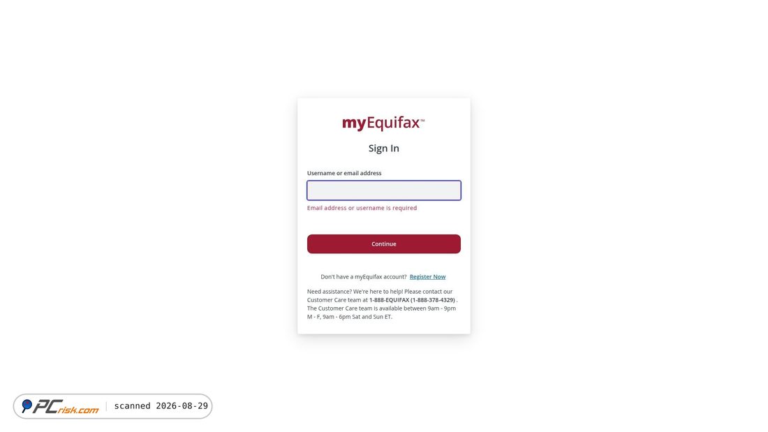Screenshot von my.equifax.com