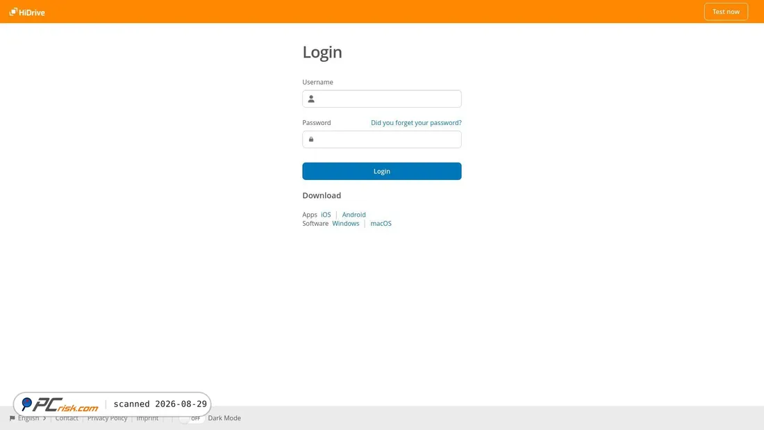Screenshot of my.hidrive.com
