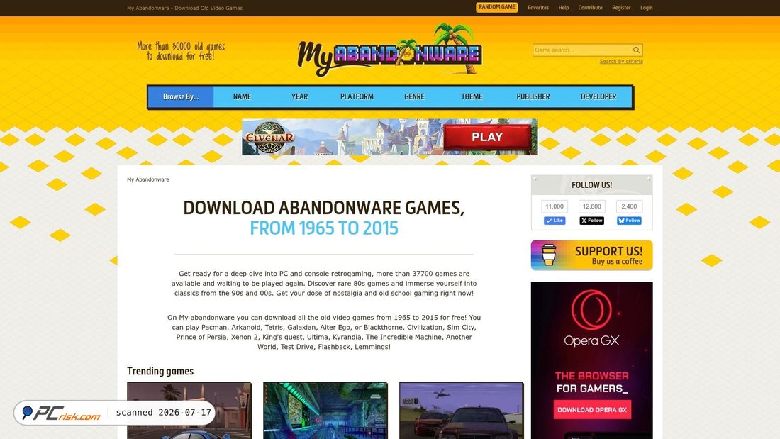 Screenshot von myabandonware.com
